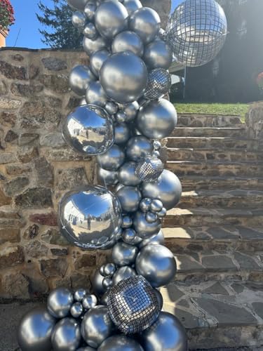 Image of Silver Disco Round Foil Balloons Birthday Prom Decor 22 Inch 6 Pcs