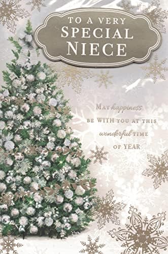 SPECIAL NIECE CHRISTMAS CARD. CUTE TEDDY & BUTERFLIES. 9 X 6 INCHES