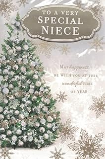 SPECIAL NIECE CHRISTMAS CARD. CUTE TEDDY & BUTERFLIES. 9 X 6 INCHES