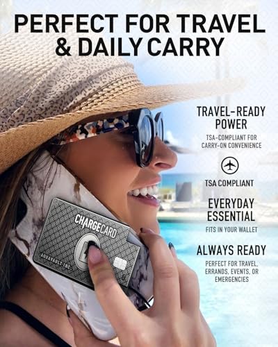AquaVault ChargeCard – Ultra Slim Emergency Power Bank (2300mAh) – Fits in Wallet – USB-C & Micro-USB – Durable Steel Body – Flight-Safe Pocket Charger for iPhone 16/15/14/13/12, Android - (Black)
