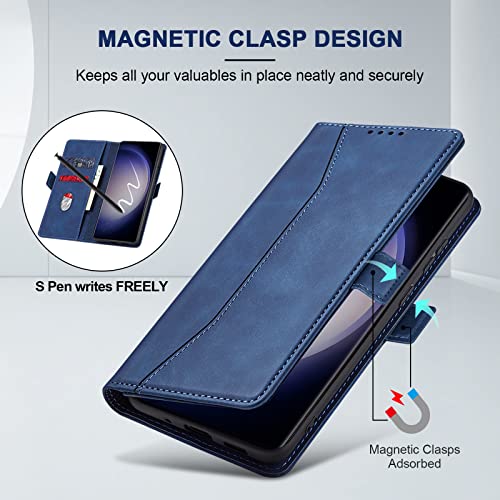 Image of Jasonyu Flip Wallet Case for Samsung Galaxy S23 Ultra 5G,Blue