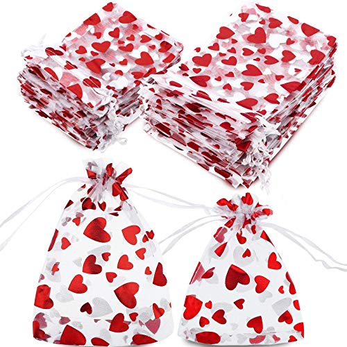 Bolsas de organza con cordón para joyería y recuerdos de boda románticos de 3.5 x 4.7 pulgadas