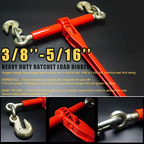 Image of 5 /16 inch-3 /8 inch Ratchet Load Binder and 5 /16 inch G70 Transport Chain Kit,Chain Binder with 5,400Lbs Working Load Limit,Tow Chain with Grappling Hook,Tie Down Heavy Loads to A Truck or Flatbed Trailer