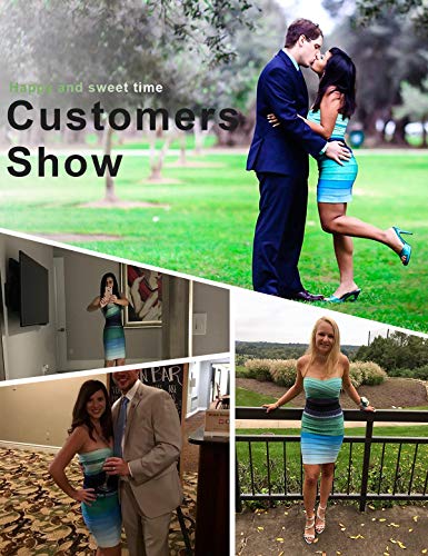 Meilun Women's Rayon Knee-Length Bandage Bodycon Strapless Rainbow Dress (X-Small, Blue) #TOP3