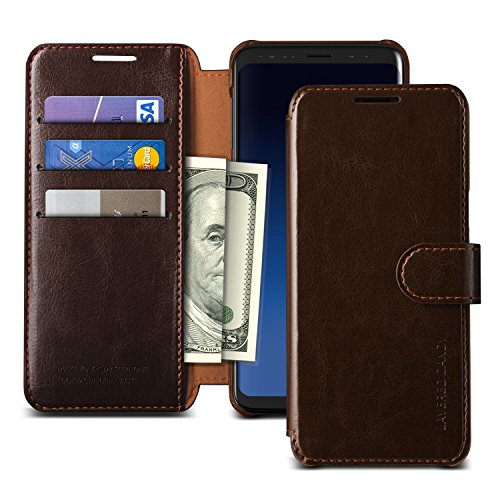 VRS DESIGN Galaxy S9 Plus Case, Drop Protection Cover Classy Slim Premium PU Leather Wallet ID Credit Card Slot Holder for Galaxy S9 Plus [Layered Dandy] (Dark Brown)