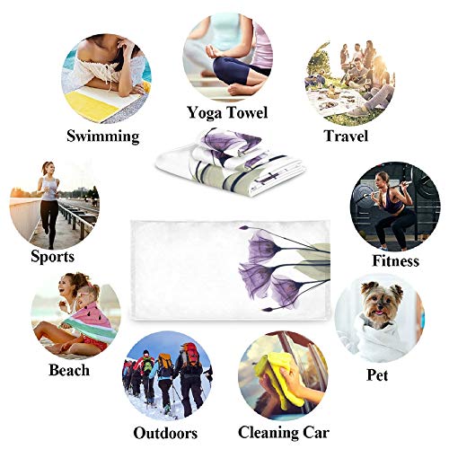 Naanle 3-Piece Towel Set,Purple Flower With Bud Leaves Bath Towel Sets, 1 Bath Towel, 1 Hand Towel, 1 Washcloth, Violet Floral Print Absorbent Soft Towels Quick Drying For Bathroom #TOP2