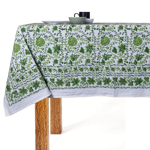 VISTALOOM Block Print Table Cloth- 54x108 Inch Rectangle 100% Cotton Handmade Pre-Shrink, Washable for Spring, Kitchen & Dining Perfect for Patio, Indoor & Outdoor, Farmhouse by VISTALOOM - Used condition - US$21.37