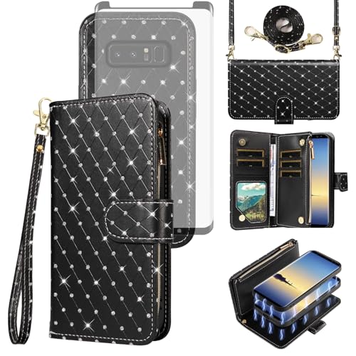 Coque Samsung Note 8 avec porte-cartes fermeture éclair et protection écran verre trempé