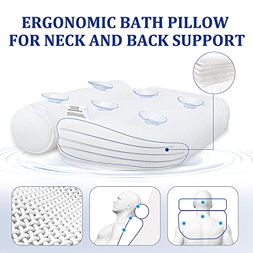 Bath Pillow for Tub, Gugusure Bathtub Pillows for Neck, Shoulder and Head Support, Upgraded 3D Air Mesh Spa Bath pillows with 6 Suction Cups for All Bathtub, Quick-Drying, Comfortable and Breathable