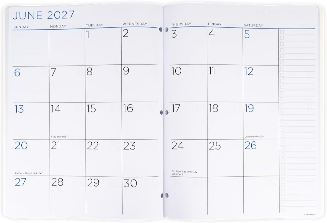 PlanAhead Jan 2026 - Dec 2027 Monthly Planner - 11"x8.75" 2 Year Academic Planner Notebook with Large Print - Black Grid Design- 3-Hole Punched Calendar Agenda for Student & Teacher