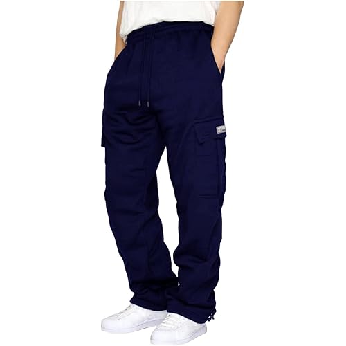 Mens Fleece Cargo Jogger Sweatpants for Adult Drawstring Loose Fit Joggers Sweat Pants with Pockets