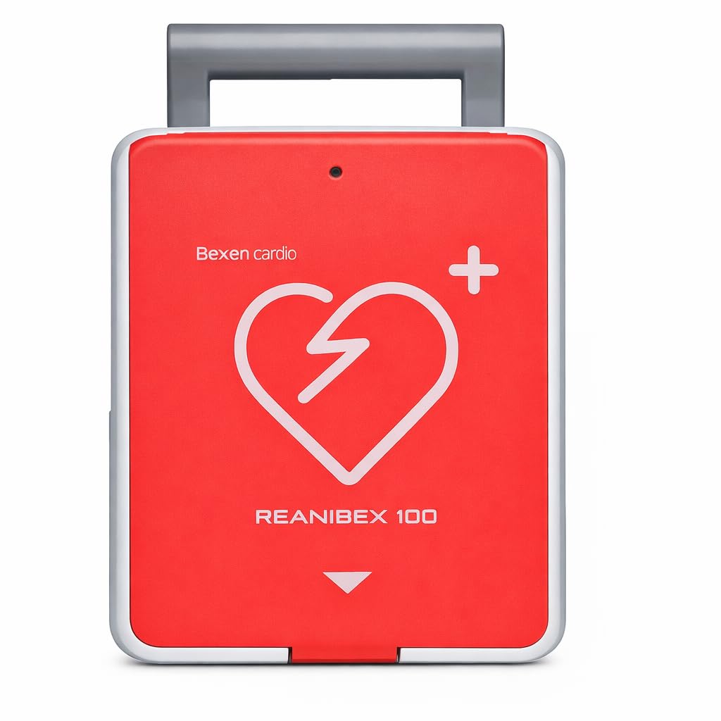 Reanibex 100 AED Defibrillator 2026 vollautomatische Schockauslösung, für Zuhause, im Betrieb, Kleinkindertaste, Ladezeit 0 Sekunden, 7 Jahre Garantie, Sprache DE/UK/FR, Erste-Hilfe Set
