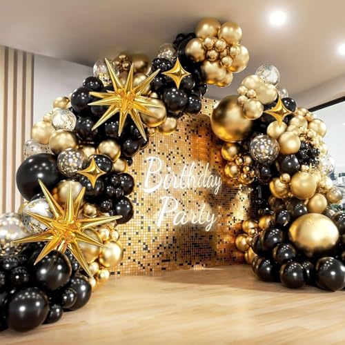 Image of Black and Gold Balloon Arch Kit 117 PCS, Gold and Black Party Decoration