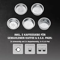 Caso EspressoGourmet Crema - Siebträgermaschine, Espressomaschine, mit Milchaufschäumer, Espresso, Cappuccino, Siebträger aus Edelstahl, 20 bar ULKA-Pumpe, Kaffeemaschine Kaffeepulver, ESE Pads – Ansicht 5