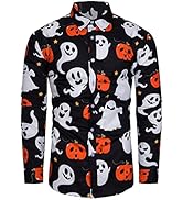 Men's Halloween Pumpkin Print Button Down Shirt - Long Sleeve Party Costume Dress Shirt
