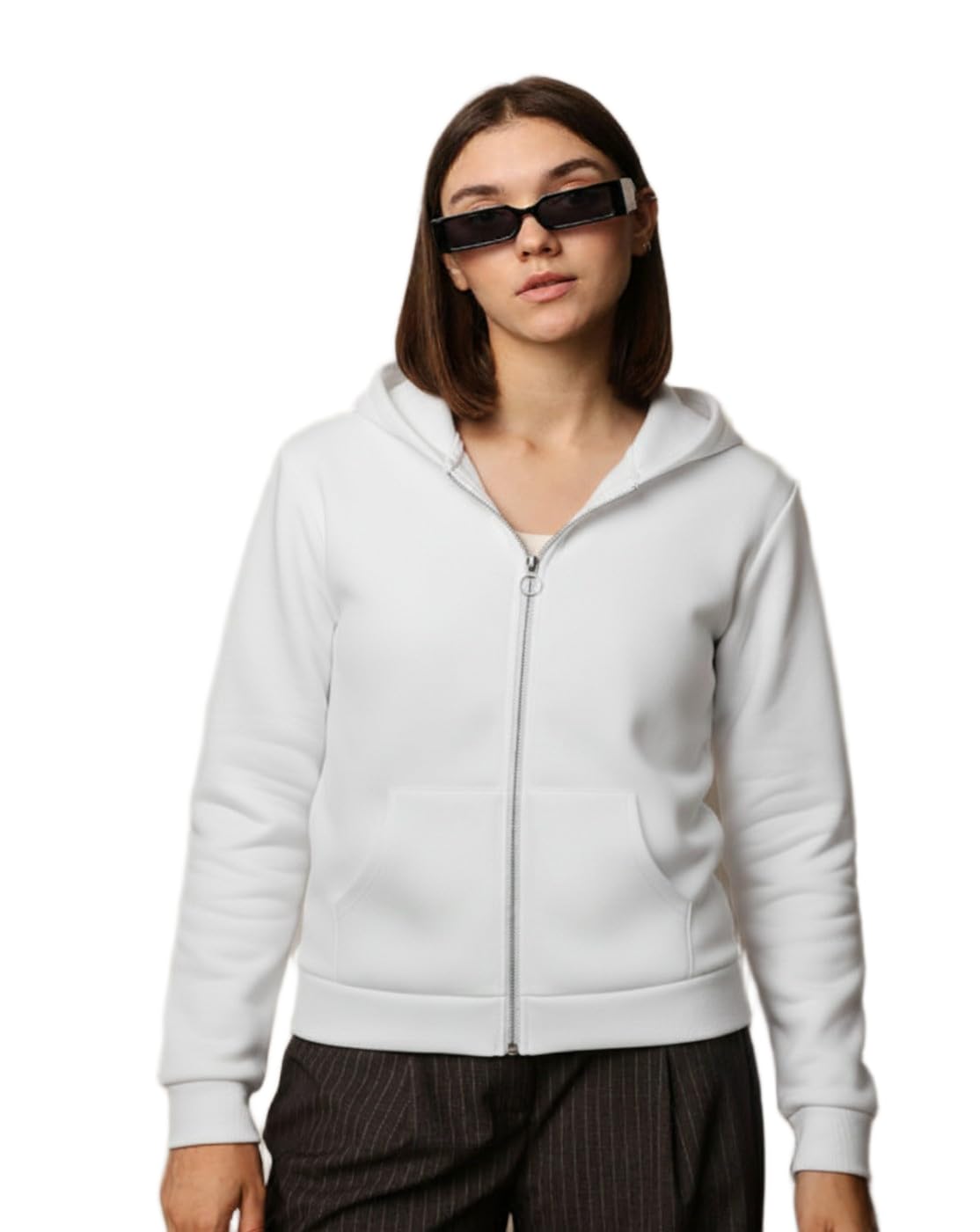 girls winter zip-up hoodie | solid color hooded sweatshirt for women|2
