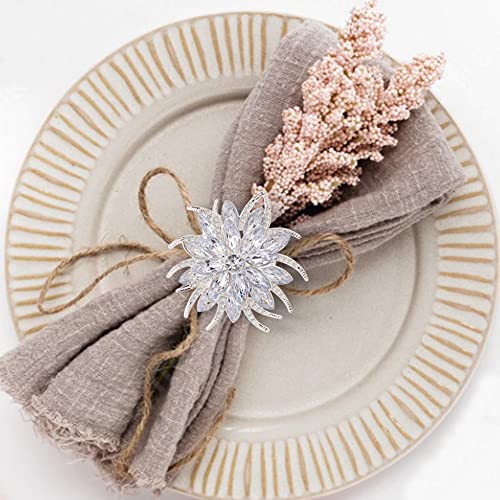 Zeedix Silver Lotus Flower Napkin Rings Set Of 12, Elegant Rhinestone Napkin Ring Serviette Buckles Holder For Wedding Birthday Christmas Holiday Party Home Kitchen Dinner Table Decoration #TOP3