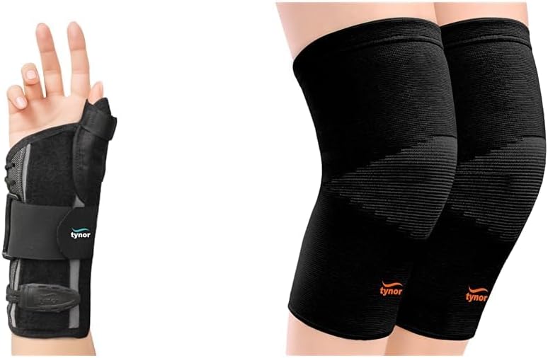 Wrist Splint with Thumb, Black, XL, 1 Unit Knee Cap Air, Black & Orange, Medium, 1 Pair