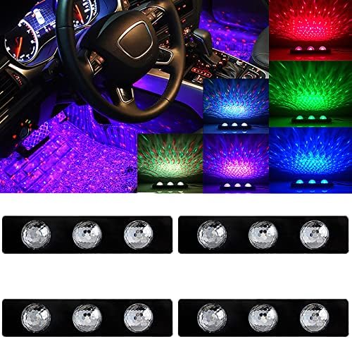 Teguangmei Car Interior Ambient Lights,4Pcs 12LED USB Plug-in RGB Multicolor Star Atmosphere Lights for Car Carpets Under Dash LED Accent Lighting Kit with Sound Active and Remote Control DC 5V