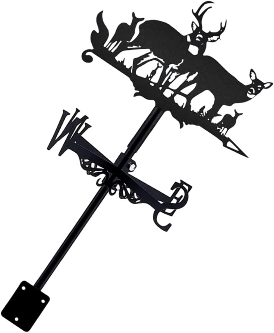 Gadpiparty Iron Decorative Wind Direction Indicator Set with Metal Elk Design for Outdoor Garden Patio Roof Mount Weather Vane Decor