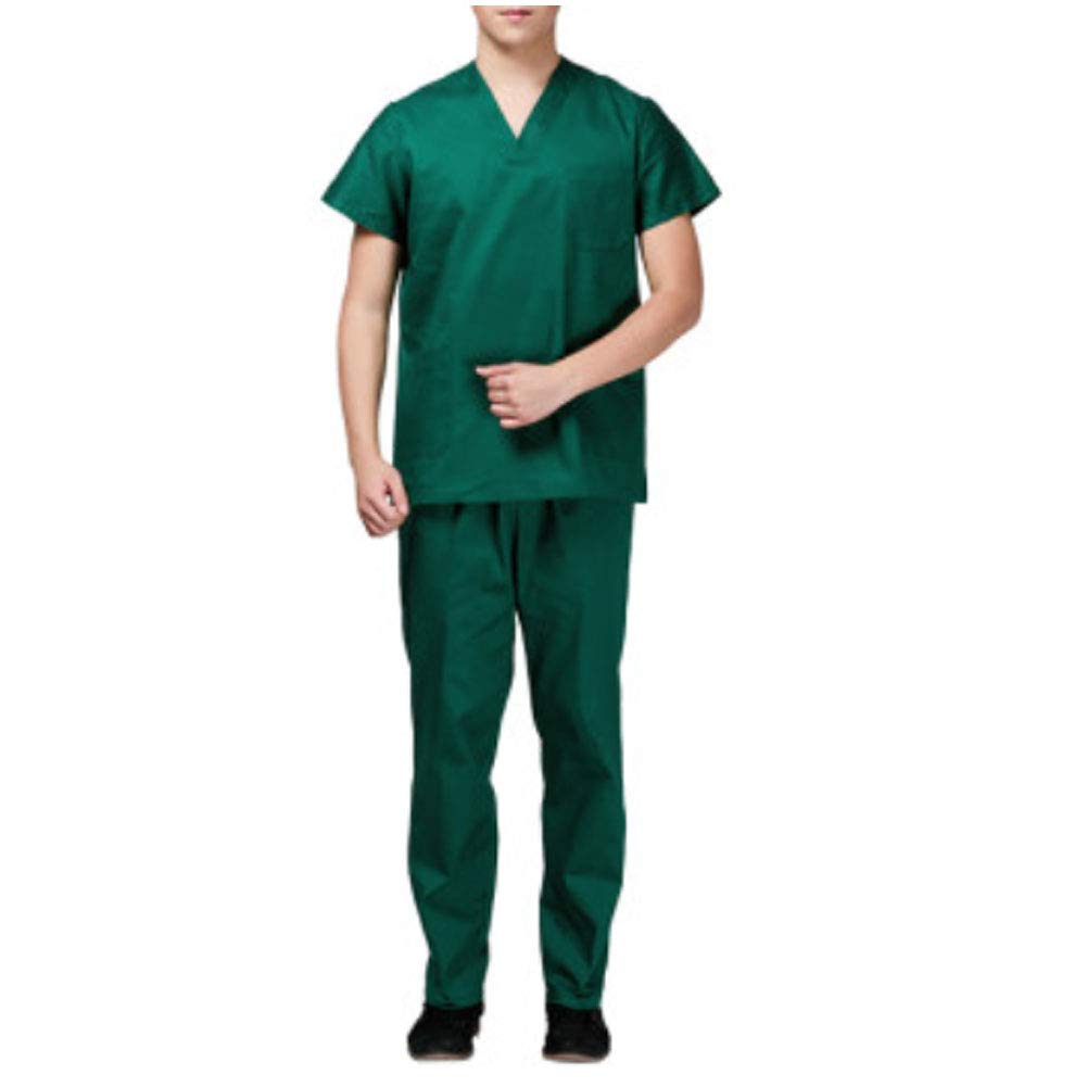 Ropa de trabajo unisex de algodón de manga larga para médicos, enfermeras, médicos, pantalones de fregar, talla XXL (verde)