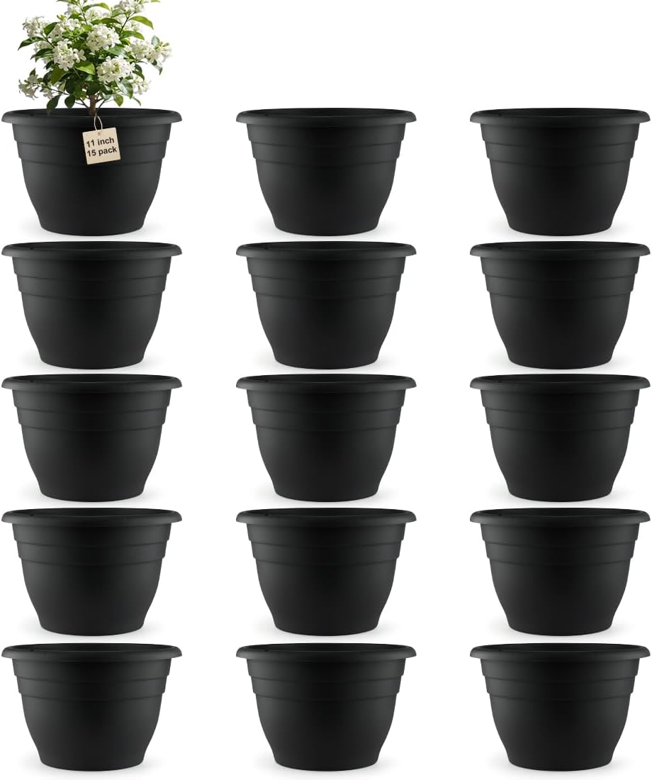 25 Pack 10 Inch Plant Pots with Drainage Holes,Black Plastic Flower Pots for Indoor & Outdoor Plants,Durable Lightweight Planters for Flowers,Herbs & Gardening