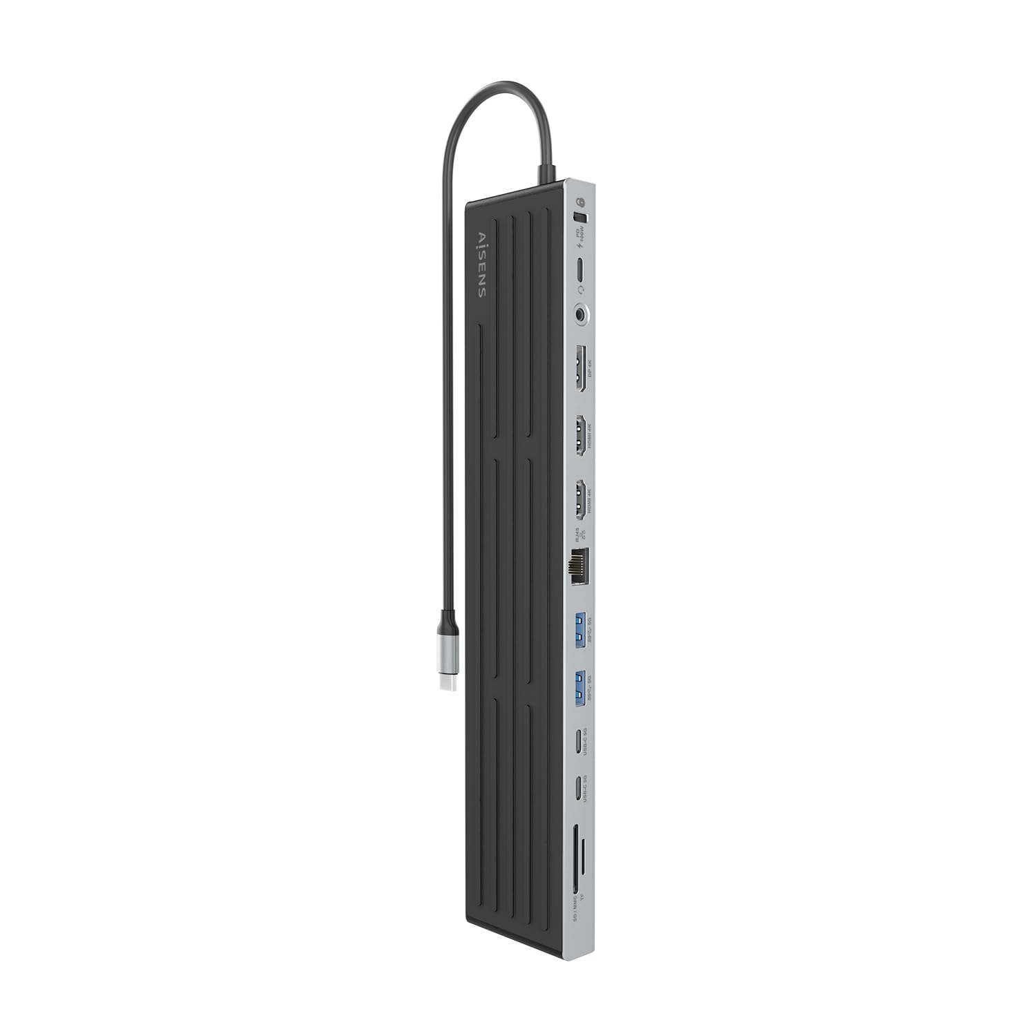 AISENS - USB-C Dock 13 EN 1, USB-C A 2xHDMI, 1xDISPLAYPORT, 1xRJ45, 3xUSB-A, 2xUSB-C, 1xUSB-C PD, 1xSD, 1xMICRO SD, 1xAUDIO, 1xRANURA Kensington, 30CM
