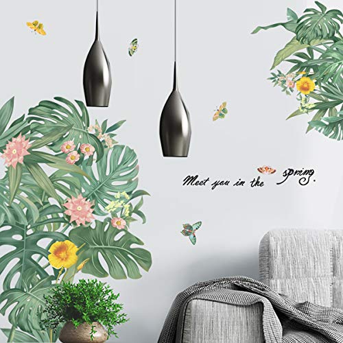 BuerHomie Wandtattoo Schlafzimmer Wohnzimmer, grüne Pflanzen Blumen Schmetterlinge Sprüche, Wanddeko für Wohnzimmer Schlafzimmer Küche Badezimmer