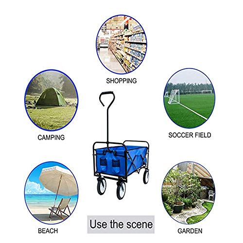 Carretilla Plegable para Jardín, Carro de Camping, Carretilla de Compras Plegable con Bolsa Lateral y Bolsa de Almacenaje, Azul miniatura 4