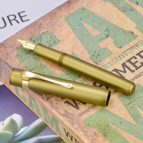 Image of HONG DIAN M2 Black Forest Mini Fountain Pen, Medium Nib & Sleek Shape Aluminium Short Pocket Travel Pen (Olive Green)