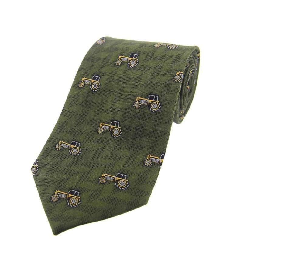 Soprano - Green colour silk tie featuring yellow tractors …