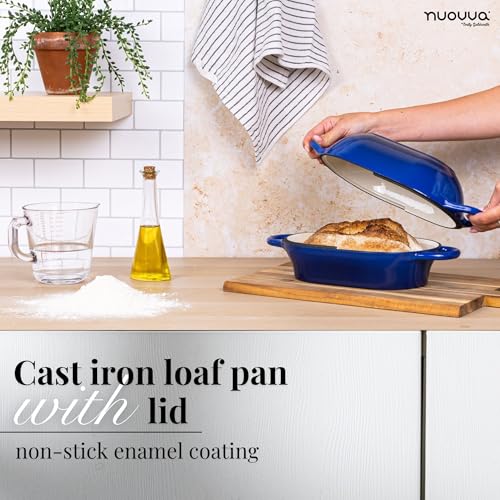 Nuovva Enamelled Cast Iron Dutch Oven Pot with Lid –1.2Quart / 5 Quart Non Stick Casserole Dish – Heavy Duty Bread Pot for Sourdough, Braising, Stews & Roasting – Oven Safe up to 500°F – 24cm /24cm