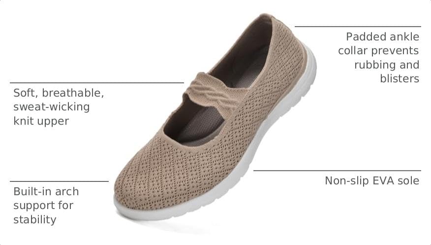 Image of HONHOLD Women's Mary Jane Knit Flats Breathable Walking Shoes