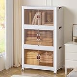 VECELO 16 Gal Stackable Storage Bins with Lid, 3 Pack Plastic Collapsible Storage Cabinet, Foldable Folding Box Organizer/Storage Container Cart...