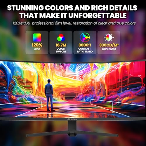Image of CRUA 49 inch Curved Gaming Monitor | DQHD(5120 * 1440), 144Hz /165Hz, 1500R, 32:9, AMD FreeSync, 120% sRGB, Height Adjustable Ultra-Wide Screen Monitors, HDMI 2.1 & DP 1.4, Wall Mount Install- Black