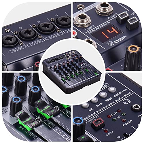 WanuigH Audio-mixer 6-kanaals mengconsole geïntegreerde 16 DSP 48V Phantom Power ondersteunt BT-aansluiting MP3-speler… - Image 7