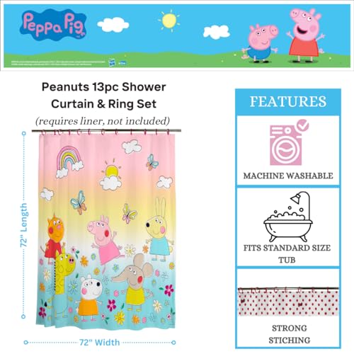Image of Peppa Pig 13-Piece Shower Curtain Set, 72 x 72 Inch Fabric Curtain with Hooks, Bathroom Decor, Machine Washable, (100% Officially Licensed Product) by Franco Collectibles