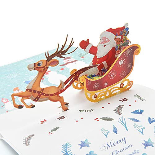 WESAPPINC 3D Weihnachtskarte Santa Claus Rentier Pop-Up-Geschenkkarte, Dankeschön, Urlaubskarten, 3 Packungen Cover