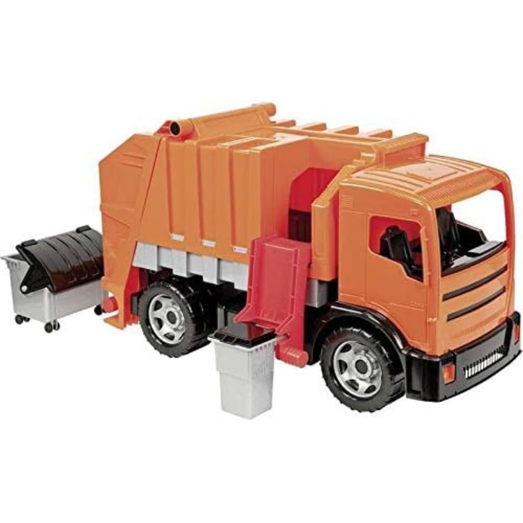 LENA -2166 Riesen GIGA Trucks ca. 72 cm, Achsen und 2 Mülleimer, orangefarbener Müllwagen, XXL-Spielzeugfahrzeug für Kinder ab 3 Jahren, 2166, Mehrfarbig