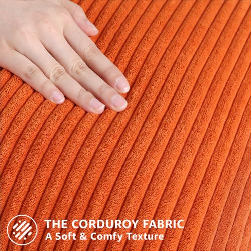 Image of Mecatny Corduroy Fall Decorative Throw Pillow Covers 24x24 Set of 2 for Sofa Living Room, Soft Neutral Boho Couch Pillow Covers for Home Decor, Burnt Orange