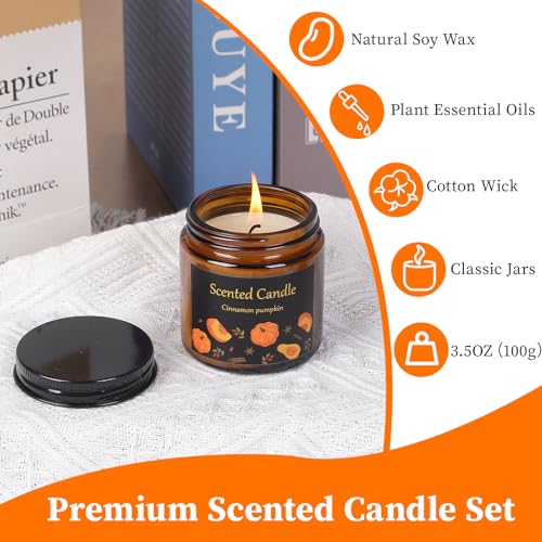 Set van 6 kaarsen voor thuis geurende aromatherapie kaarsen voor vrouwen mannen, 21 oz natuurlijke soja wax geurkaars set, amber pot kaars geschenken set voor verjaardag, Kerstmis - Afbeelding 4