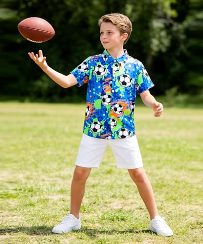 Image of uideazone Boys Hawaiian Shirts Novelty Printed Funky Short Sleeve Button Down Shirt Kids Aloha Luau Shirt 7-14T