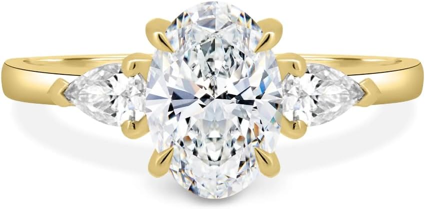 Alexia 2CT-5CT Three Stone Oval Cut Moissanite Engagement Ring for Women Solitaire Wedding Ring Handmade Anniversary Promise Gifts 925 Silver, 10K/14K/18K Solid Gold