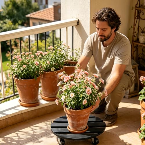 Chariot à roulettes pour plantes support rond robuste de 30 cm