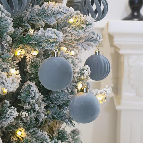 Image of 4inch Velvet Ornaments for Christmas Tree, 9 pcs Flocked Christmas Balls Set Assortment for Xmas Tree Holiday Decor