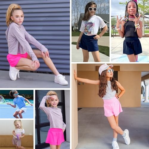 BIG ELEPHANT Girls Swim Shorts, Kids Athletic Butterfly Short with Safety Liner, Youth Active Flowy Shorts3