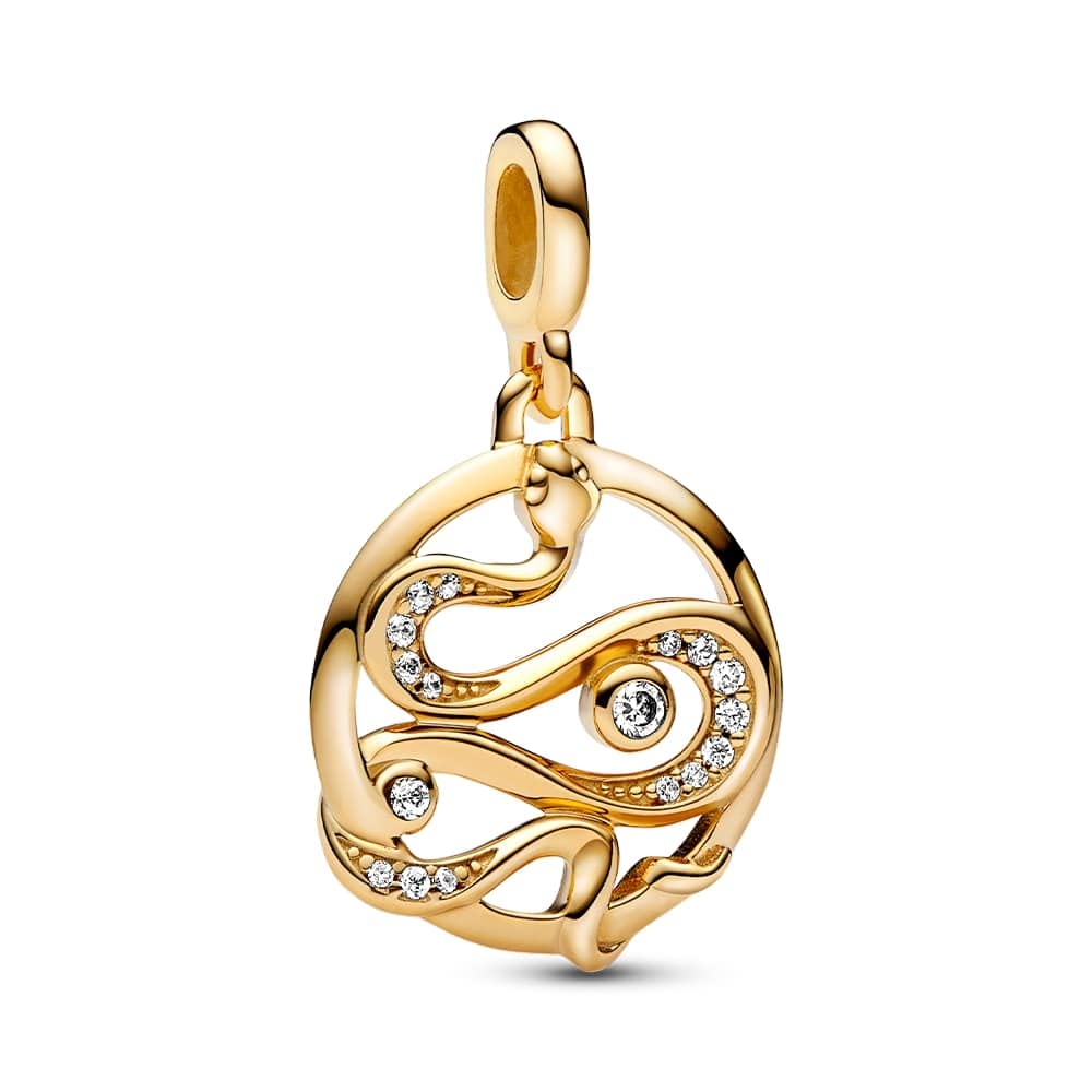 Pandora ME - Ciondolo a forma di serpente con pavé placcato oro 14 carati, con zirconi cubici