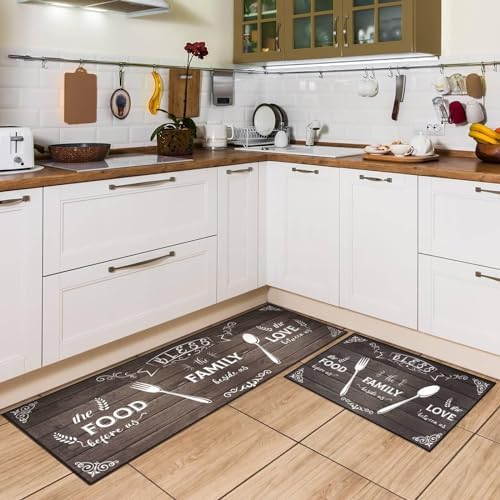 Amazon.com: 3 Pcs Kitchen Rug Set Non Skid Thick Black Kitchen Rugs and ...