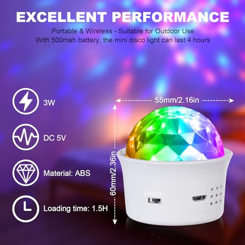 URAQT Disco Lights, Mini Aktywowane Dźwiękiem Oświetlenie Imprezow, 3W RGB Zmiana Kolorów, Przenośne Ladowanie Oświetlenie Sceniczne LED do Spotkań Rodzinnych, Przyjęcia Urodzinowego, Karaoke(2 Szt)