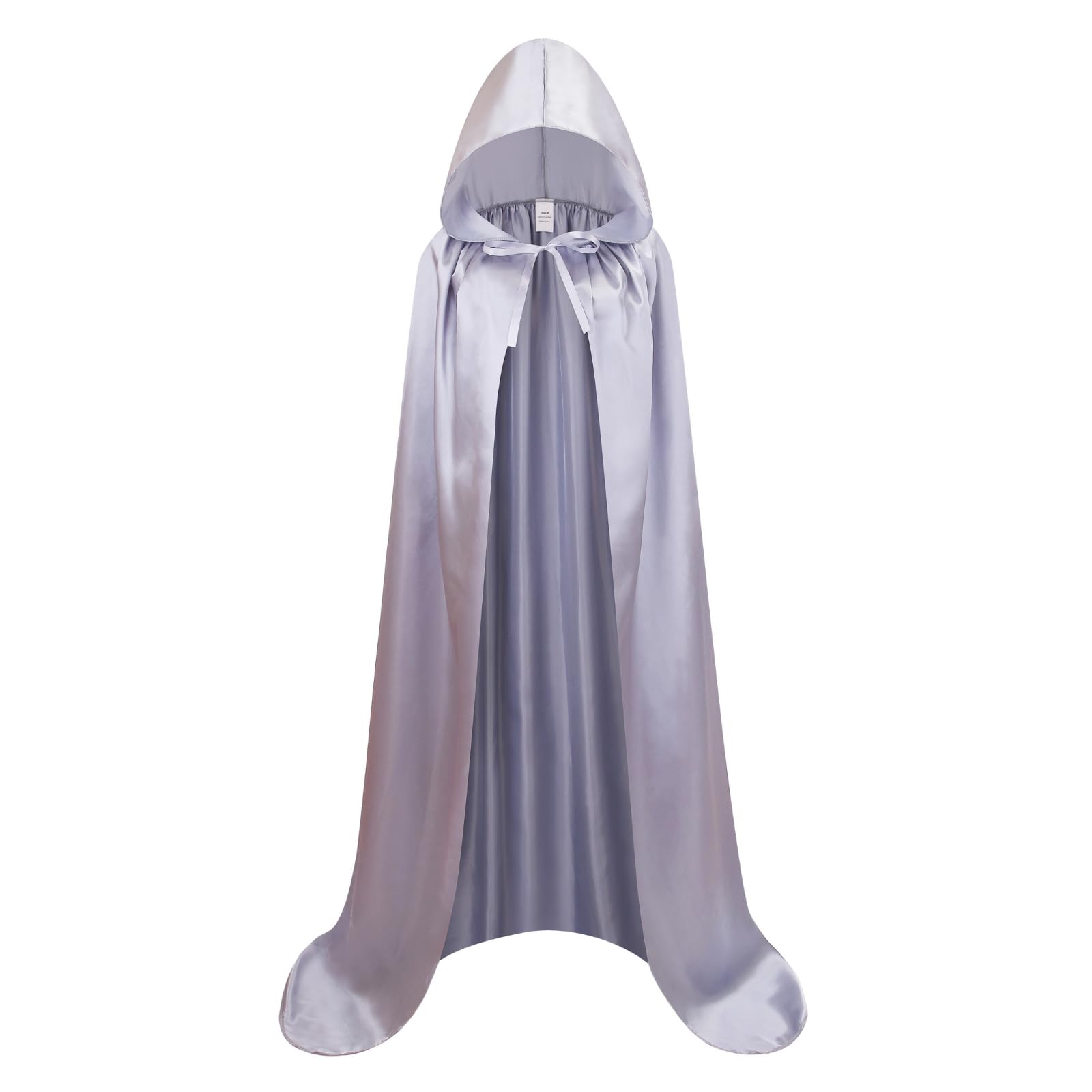 RRCBMD Adult Satin Hooded Cloak Unisex Long Silver Cape with hood Ponchos Women Men Halloween Cosplay Cloak Costume 43.3Inch